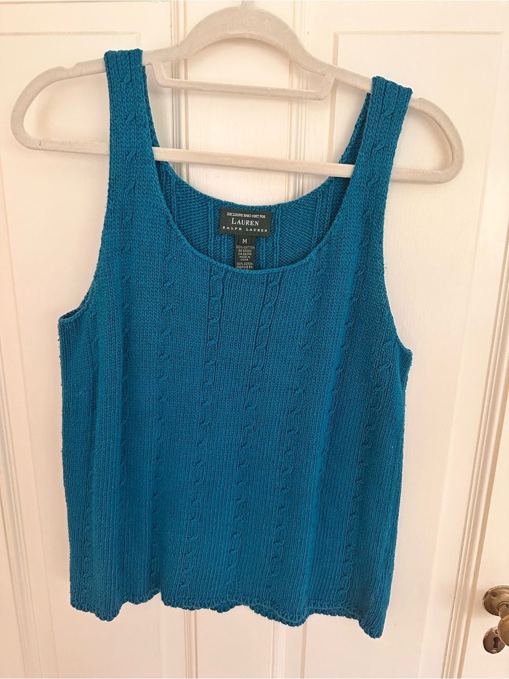 Lauren Ralph Lauren Teal Cable Knit Scoop Neck Tank